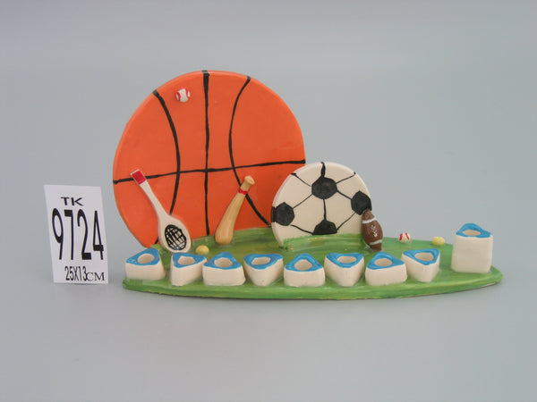 Chanukah Candle Menorah: Ceramic Sports Design - 9.7"