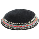 Yarmulka Knit Dmc 17Cm Black With Multicolor Rim Design