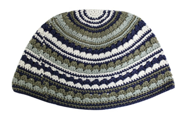 Hand Made Frik Yarmulka - Blue & Green