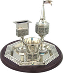 Havdalah Set: Silver Plated With Mahogany Plate - 4 Pcs