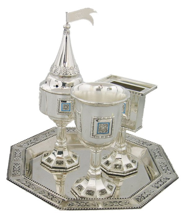 Havdalah Set: Silver Plated Star of Dovid Design - 4Pcs