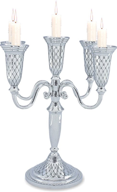 Candelabra: 5 Branch - Nickel Plated Diamond Design