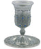 Kiddush Cup & Tray: Pewter Plated Filigree Design