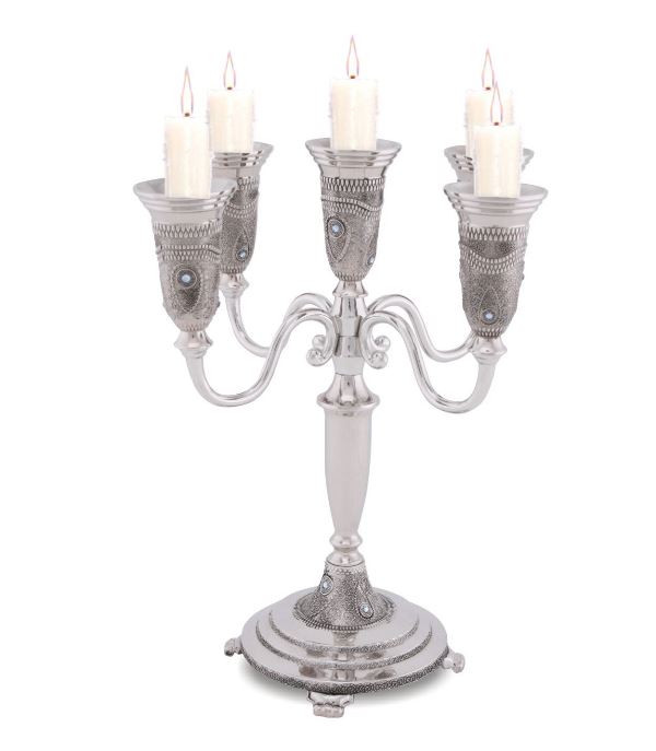 Candelabra: 5 Branch - Nickel Plated Filigree Design