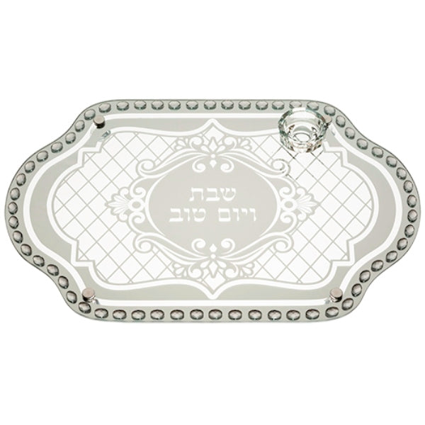 Challah Tray: Glass - Stones And Salt Holder