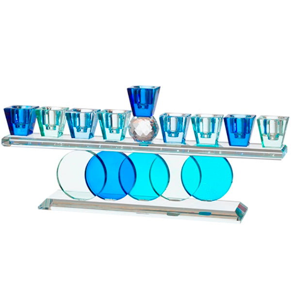 Chanukah Menorah: Crystal Blues Circle Base Design