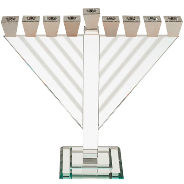 Chanukah Menorah: Crystal Rambam Silver Cups