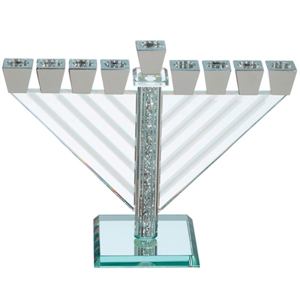 Chanukah Menorah: Crystal Rambam Silver Cups With Silver Filled Center
