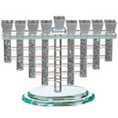 Chanukah Menorah: Crystal With Silver Shattered Glass Fill Silver Cups