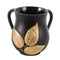 Wash Cup: Polyresin Black With Gold 3D Leaves