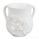 Wash Cup: Polyresin White With White 3D Flowers