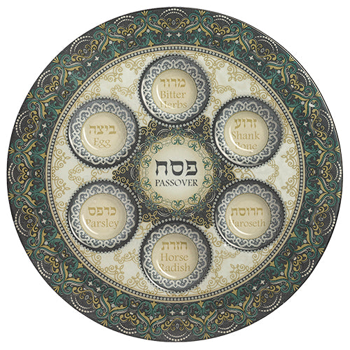 Seder Plate: Green Glass - 14"