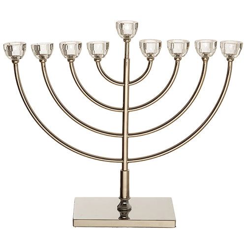 Chanukah Oil Menorah: Metal Plated With Crystal Cups