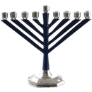 Chanukah Menorah: Chabad Style Silver Plated Hammered - Blue