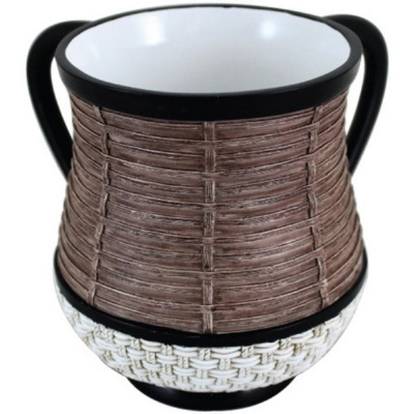Wash Cup: Polyresin - Woven Design - Brown & White