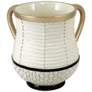 Wash Cup: Polyresin - Woven Design - White