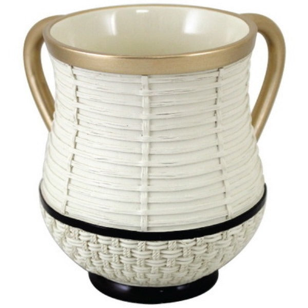 Wash Cup: Polyresin - Woven Design - White