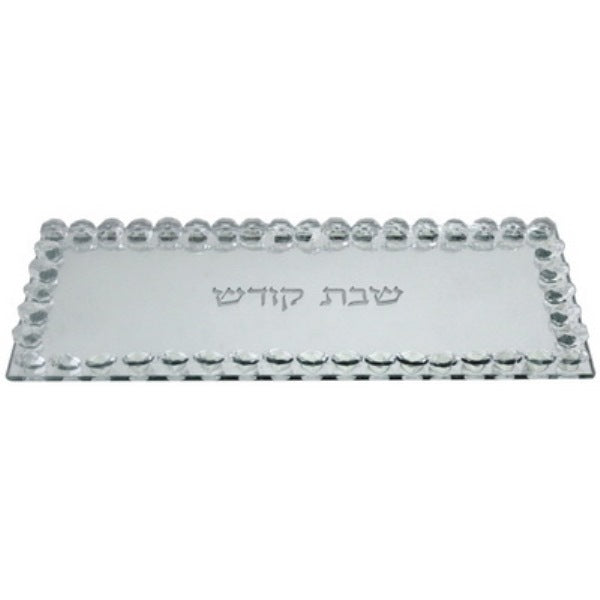 Candlestick Tray: Glass Shabbos With Stones