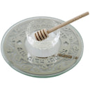 Honey Dish & Plate: Crystal With Honeycomb Stick
