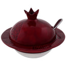 Honey Dish & Spoon: Aluminum Pomegranate Shaped - Red