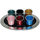 Shot Glasses & Plate: Set of 6 Aluminum Hammered - Multicolor