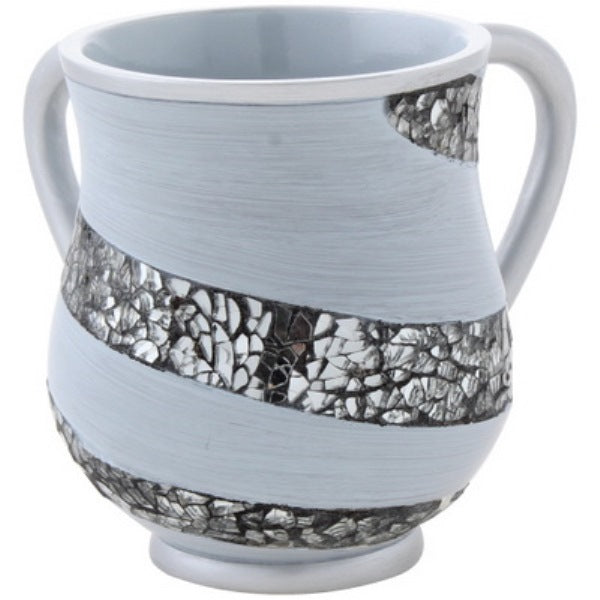 Wash Cup: Polyresin - White With Mirror Pieces Swirl Design