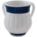 Wash Cup: Polyresin - White With Blue Crystal Rims