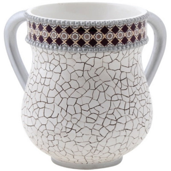 Wash Cup: Polyresin - White With Brown Shatter Lines