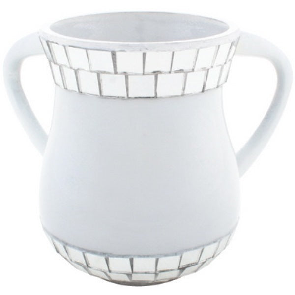 Wash Cup: Aluminum Mirror Square Design - White