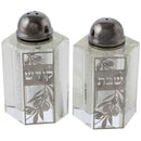 Salt & Pepper Shaker Set: Crystal & Silver Plated Olive Design