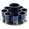 Kiddush Cup, 8 Mini Shot Glasses & Plate Set: Aluminum - Blue