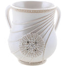 Wash Cup: Poly Center Flower Design With Stones White