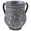 Wash Cup: Polyresin - Grey & Silver Sequin Look Medallion
