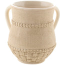 Wash Cup: Polyresin - Cream Linen Look: Leaf Ribbon Design