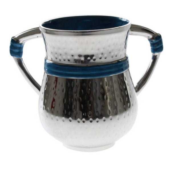 Wash Cup: Aluminum Hammered - Blue Ribbon Accents