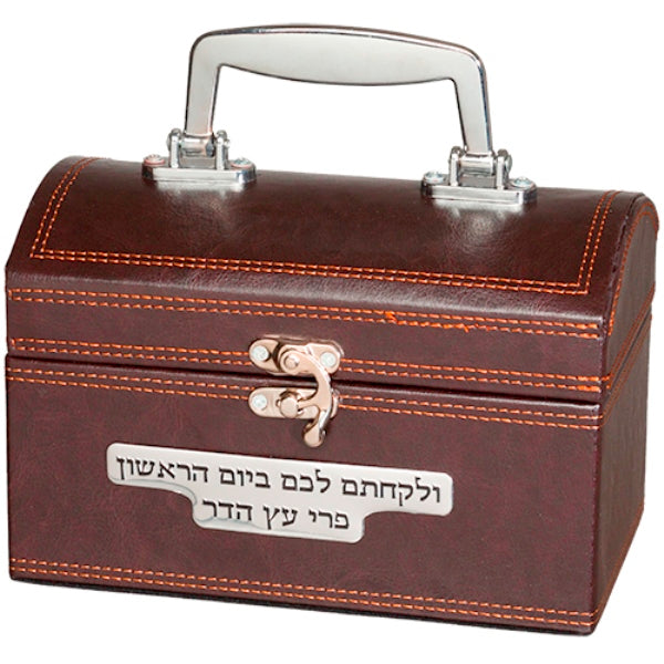 Esrog Box: Faux Leather Brown With Handle