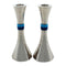 Candlestick Set: Aluminum Hammered With Blue Colored Bands