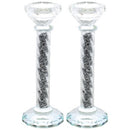 Candlestick Set: Crystal With Silver Chips