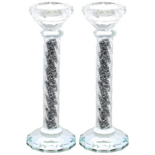 Candlestick Set: Crystal With Silver Chips