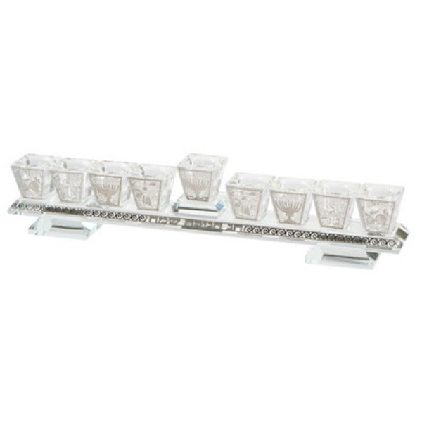 Crystal Menorah Strip With Silver Chanukah Plate Design