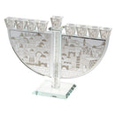 Chanukah Oil Menorah: Crystal Jerusalem Design With Crushed Glass - 11"