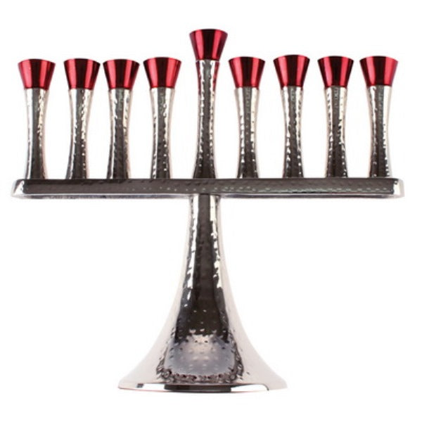 Candle Menorah: Aluminum Hammered Bordeaux