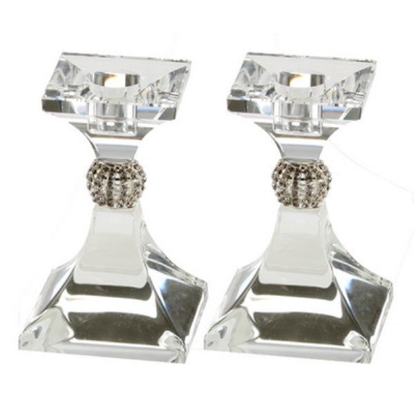 Candlestick Set: Crystal With Crystal Stones Square