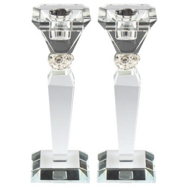 Candlestick Set: Crystal With Crystal Stones Square