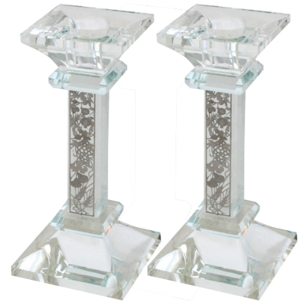 Candlestick Set: Crystal & Silver Plated Pomegranate Design