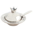Honey Dish & Spoon: Aluminum Pomegranate Shaped - Silver