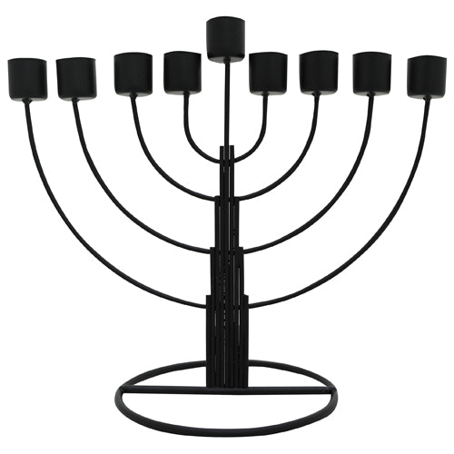 Chanukah Oil Menorah: Tin Chabad Black - 12"