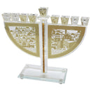 Chanukah Menorah: Crystal & Gold Plated Jerusalem Design