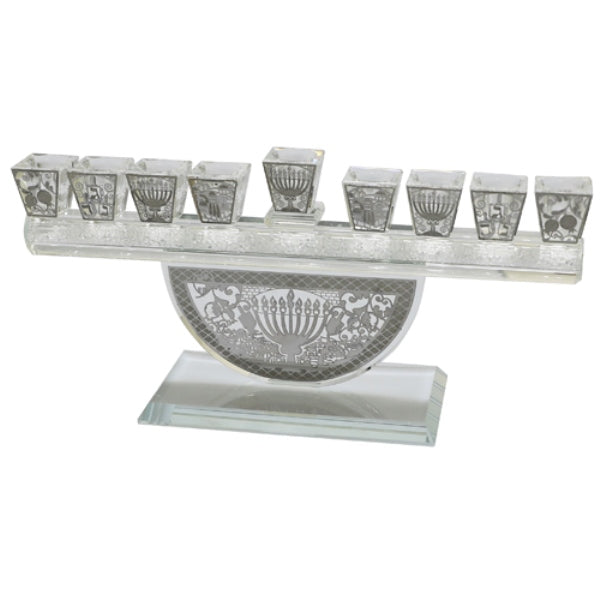 Chanukah Menorah: Crystal & Silver Plated Jerusalem Design