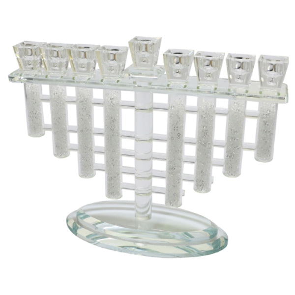 Chanukah Menorah: Crystal Lattice Design & Silver Crushed Glass Inside